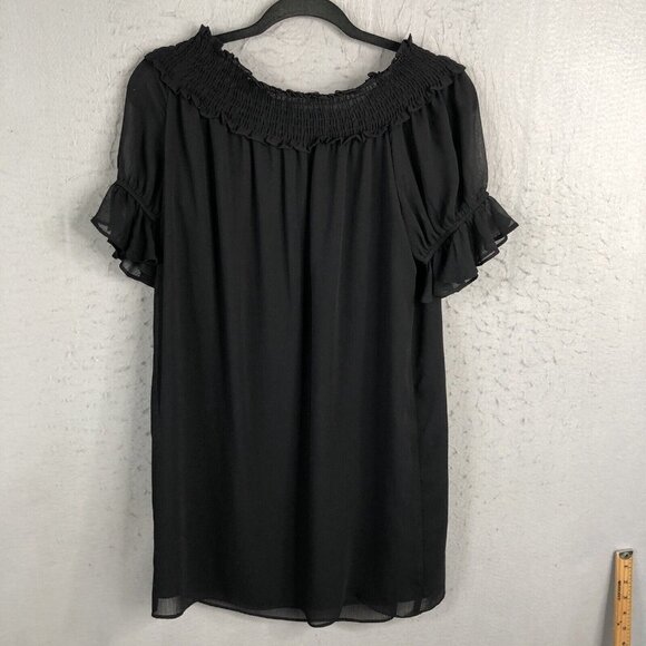 CeCe Dress Womens 8 Black Chiffon Ruffles Feminine Smocked Neck Capsule NEW - Picture 3 of 16